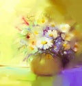 Abstract oil painting of spring flower. Still life of white gerbera, daisies