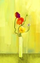 Abstract oil painting of spring flower. Still life of yellow, pink and red gerbera. Royalty Free Stock Photo