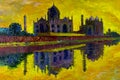 Abstract oil painting. Taj Mahal in Agra, India.