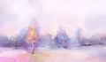 Abstract oil painting winter forest landscape. Semi abstract image of tree, field, meadow. Royalty Free Stock Photo