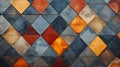 Abstract old blue orange aged worn retro vintage mosaic cement ceramic tile floor or wall texture Royalty Free Stock Photo