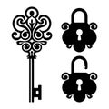 Abstract Old Door Key Shape Black and White Icon Royalty Free Stock Photo