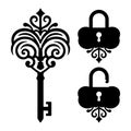 Abstract Old Door Key Shape Black and White Vector Icon Royalty Free Stock Photo