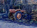 Abstract Old Farming Tractor Next to a Drystone Wall