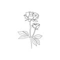Abstract one line flower logo. Simple rose with leaves minimal botanical art illustration vector continuous line sketch