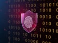 Abstract Online Protection Graphic Featuring Shield, Fingerprint ID, And Data Encryption Grid