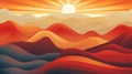 Abstract Op Art Landscape: Mountains, Rivers, And Sunset