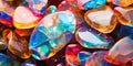 Abstract opal gemstone background. Rainbow colorful fire opals. Closeup luxury crystal texture wallpaper Royalty Free Stock Photo