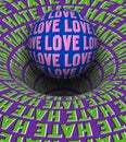 Abstract optical illusion love and hate concept. Moving sphere over a rotating hole