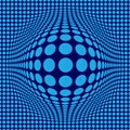 Abstract Optical illusion Op art with blue dots on dark blue background