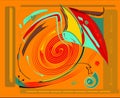 Abstract  orange background ,fancy  geometric and curved colorful shapes , expressionism art style- 18-277 Royalty Free Stock Photo