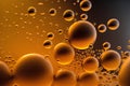 Abstract orange background with oil bubbles. Oil drops on water surface. Royalty Free Stock Photo