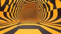 Abstract Orange and Black Checkered Pattern Tunnel Royalty Free Stock Photo