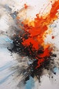 Abstract Orange Black Paint Splattered Emerging Blue Fire Oil Em