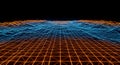 Abstract Orange and Blue Wireframe Grid Landscape on Black Royalty Free Stock Photo