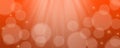 Abstract orange bokeh banner background with sparkles - happy birthday, family holidays, valentine`s day panorama - blurry bokeh