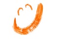Abstract orange brush stroke made with acrylic paint, isolated on white like smile Royalty Free Stock Photo