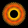 Abstract orange circular spirograph on black background.