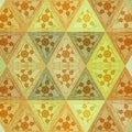 Abstract orange color geometric background . Triangle shapes in yellow transparent stained glass with embroidery effect Royalty Free Stock Photo