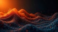 Abstract orange and dark blue particle landscape with glowing hills and shimmering dust. Generative AI Royalty Free Stock Photo