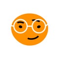 Abstract orange face with cool smile wearing eyeglasses. Character icon design vector illustration isolated on white