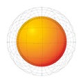 Abstract orange futuristic sphere, dot grid, vector illustration