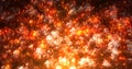 Abstract orange glowing smoke from campfire and flying bright sparks