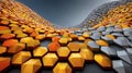 Abstract Orange and Gray Hexagonal Pattern on Curving Surface in Modern Digital Art Style Royalty Free Stock Photo