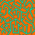 Abstract orange and green graffiti seamless pattern.