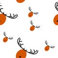 Abstract orange image of deer`s muzzles with black horns over white.