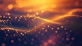 Abstract orange light particles flowing across a digital wave surface Royalty Free Stock Photo