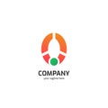 Abstract orange o logo company with green dot and three cut on the letter O