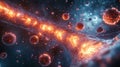 Abstract Orange Particle Stream in Deep Blue Space Background Rendering
