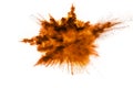 Abstract orange powder explosion on white background. Royalty Free Stock Photo