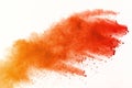 Abstract of orange powder explosion on white background. Orange Royalty Free Stock Photo