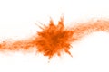 Orange powder explosion on white background.