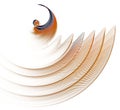 Abstract orange propeller rotates on a white background. An airy wavy plane spreads from the arched striped blades. 3D rendering. Royalty Free Stock Photo