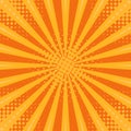 Abstract orange striped retro comic background with halftone corners. Royalty Free Stock Photo