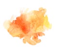 Abstract orange watercolor splashing background.color shades by hand pained on the paper