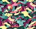 Colorful camouflage safari pattern. Illustration for fabrics, postcards, greeting cards, invitations, banners.