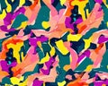 Colorful camouflage safari pattern. Illustration for fabrics, postcards, greeting cards, invitations, banners.