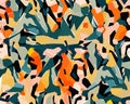 Colorful camouflage safari pattern. Illustration for fabrics, postcards, greeting cards, invitations, banners.