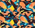 Colorful camouflage safari pattern. Illustration for fabrics, postcards, greeting cards, invitations, banners.