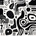 Abstract Black And White Doodle Poster With Organic Forms And Minimalist Style