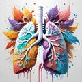 Abstract human lungs with multicolored polygon on white background