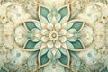 Abstract oriental esoteric pattern in boho style in green color pastel. Bohemian texture. Retro backgrounds with geometric Shapes