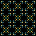 Yellow Blue Green Red Black Abstract Ornamental Floral Fractal Nobody Islamic Seamless Decorative Pattern