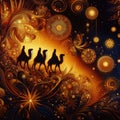 Three wise men travel to Bethlehem Royalty Free Stock Photo