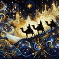 Three wise men travel to Bethlehem Royalty Free Stock Photo