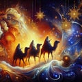 Three wise men travel to Bethlehem Royalty Free Stock Photo